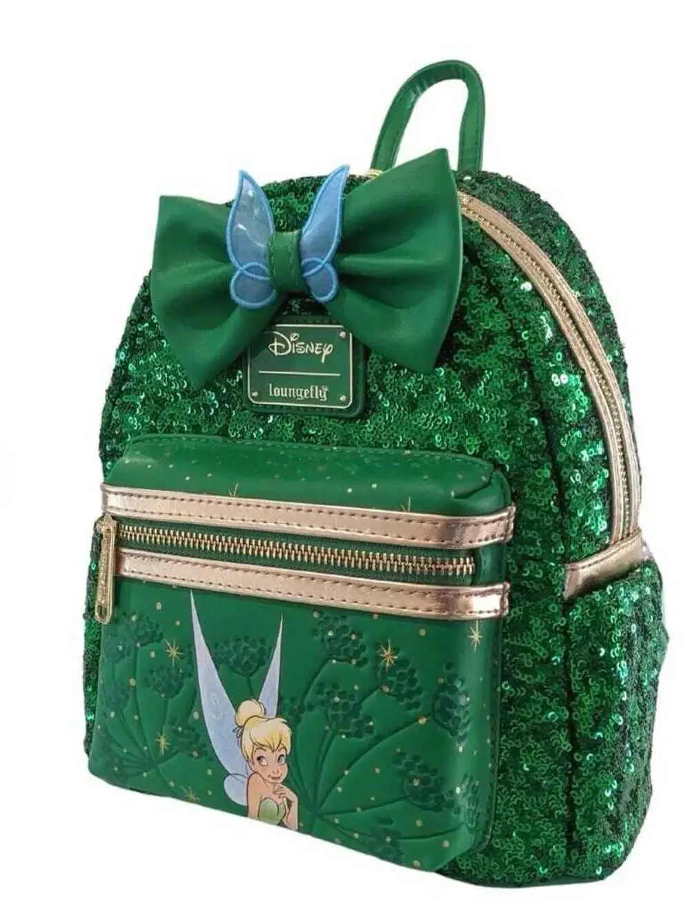 Loungefly Tinkerbell Emerald Green Sequin Backpack NWT